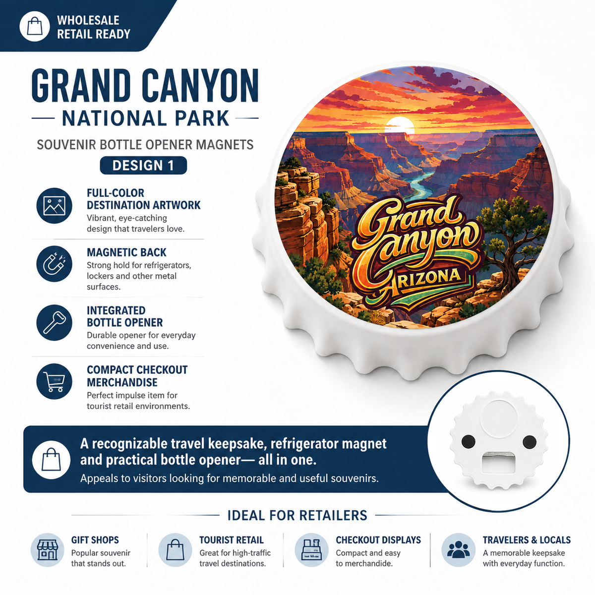 Grand Canyon National Park souvenir bottle opener magnet features infographic