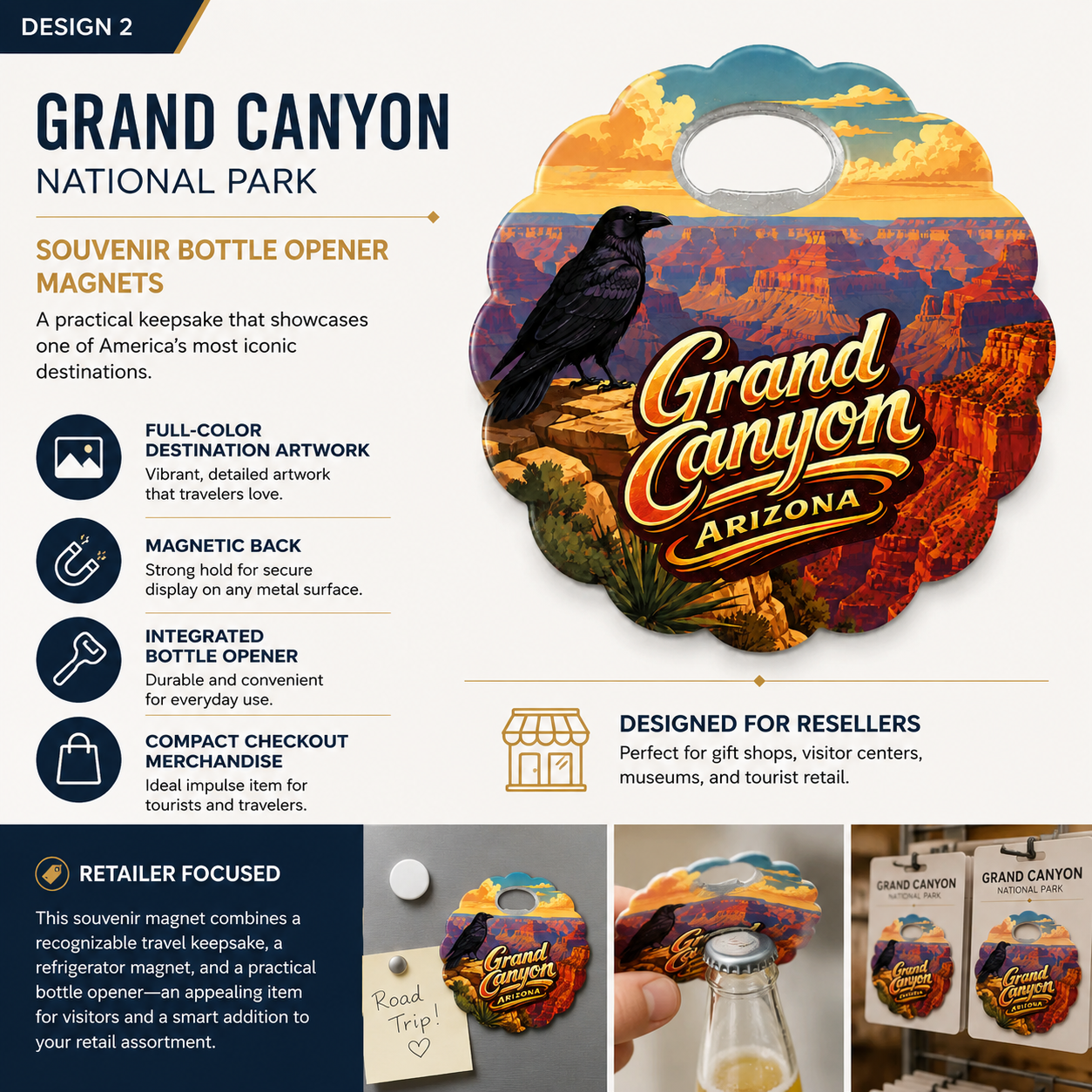 Grand Canyon National Park souvenir bottle opener magnet features infographic