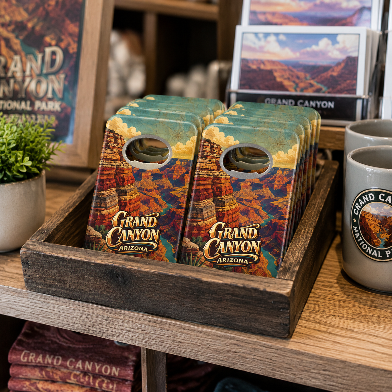Grand Canyon National Park souvenir bottle opener magnet in a retail lifestyle setting