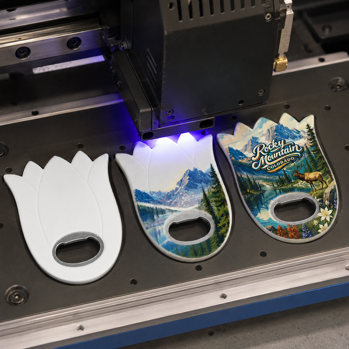 Rocky Mountain National Park souvenir bottle opener magnet UV printing process