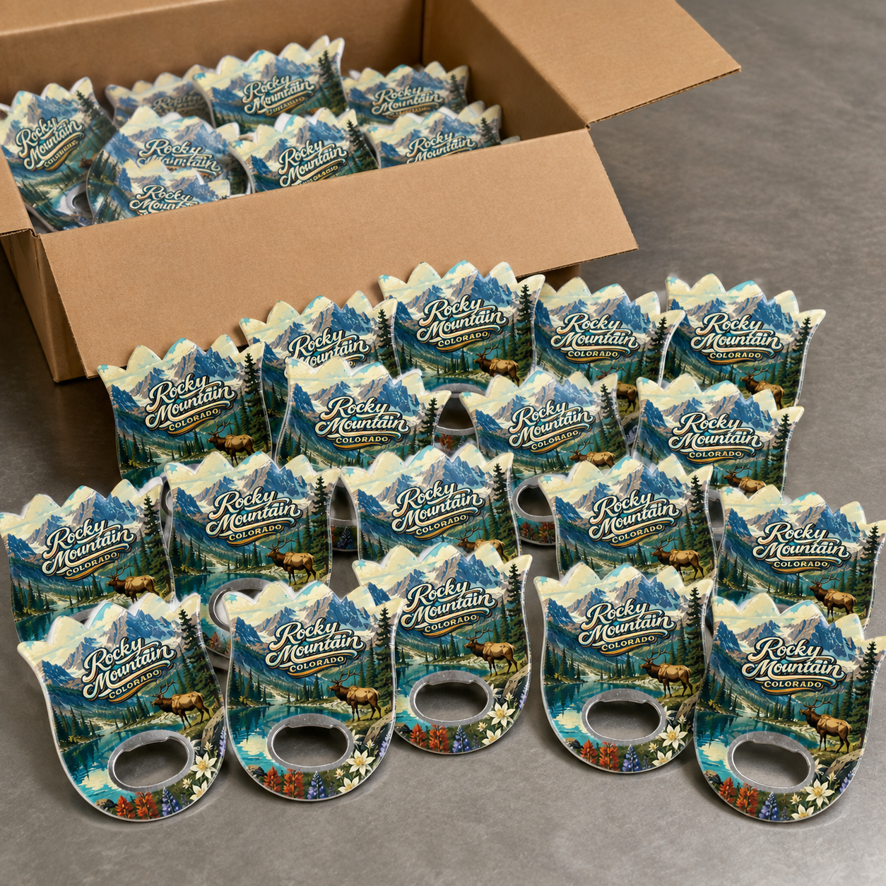 Wholesale bulk order of Rocky Mountain National Park souvenir bottle opener magnets
