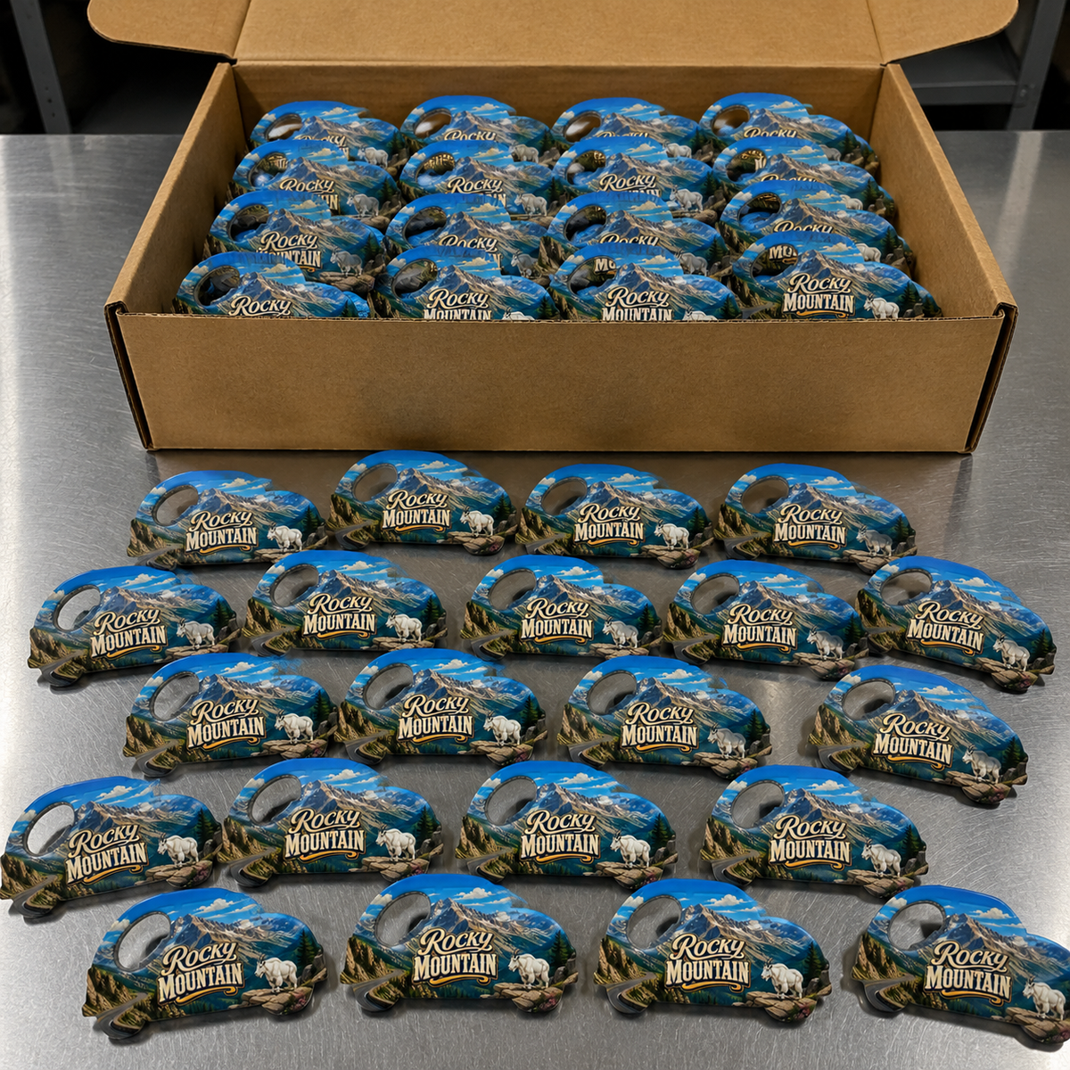 Wholesale bulk order of Rocky Mountain National Park souvenir bottle opener magnets