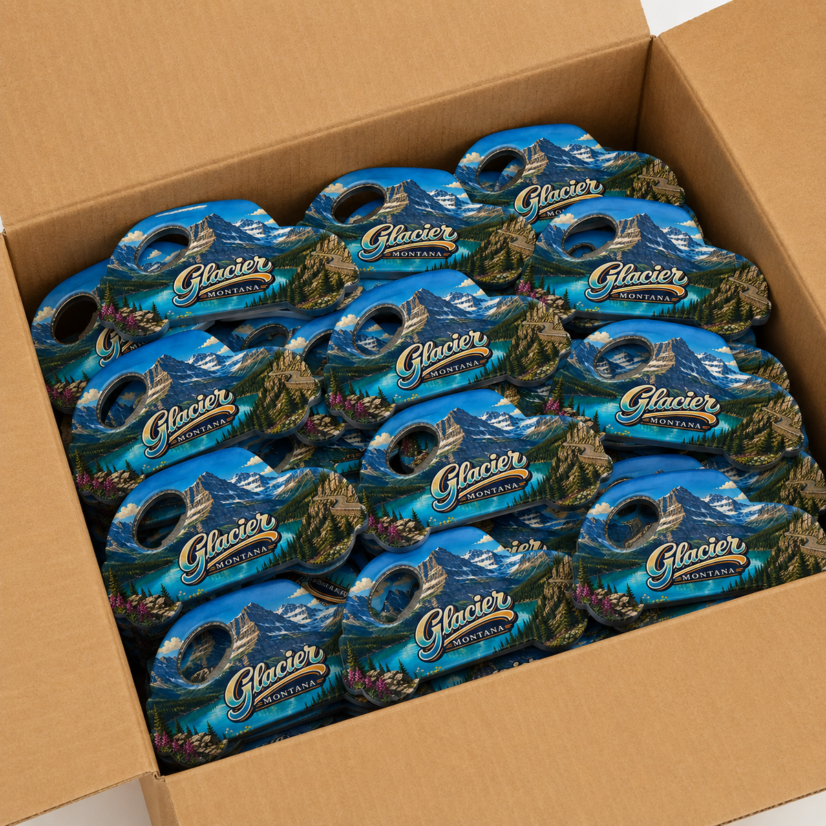 Wholesale bulk order of Glacier National Park souvenir bottle opener magnets