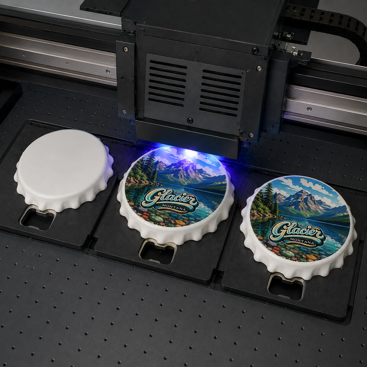 Glacier National Park souvenir bottle opener magnet UV printing process