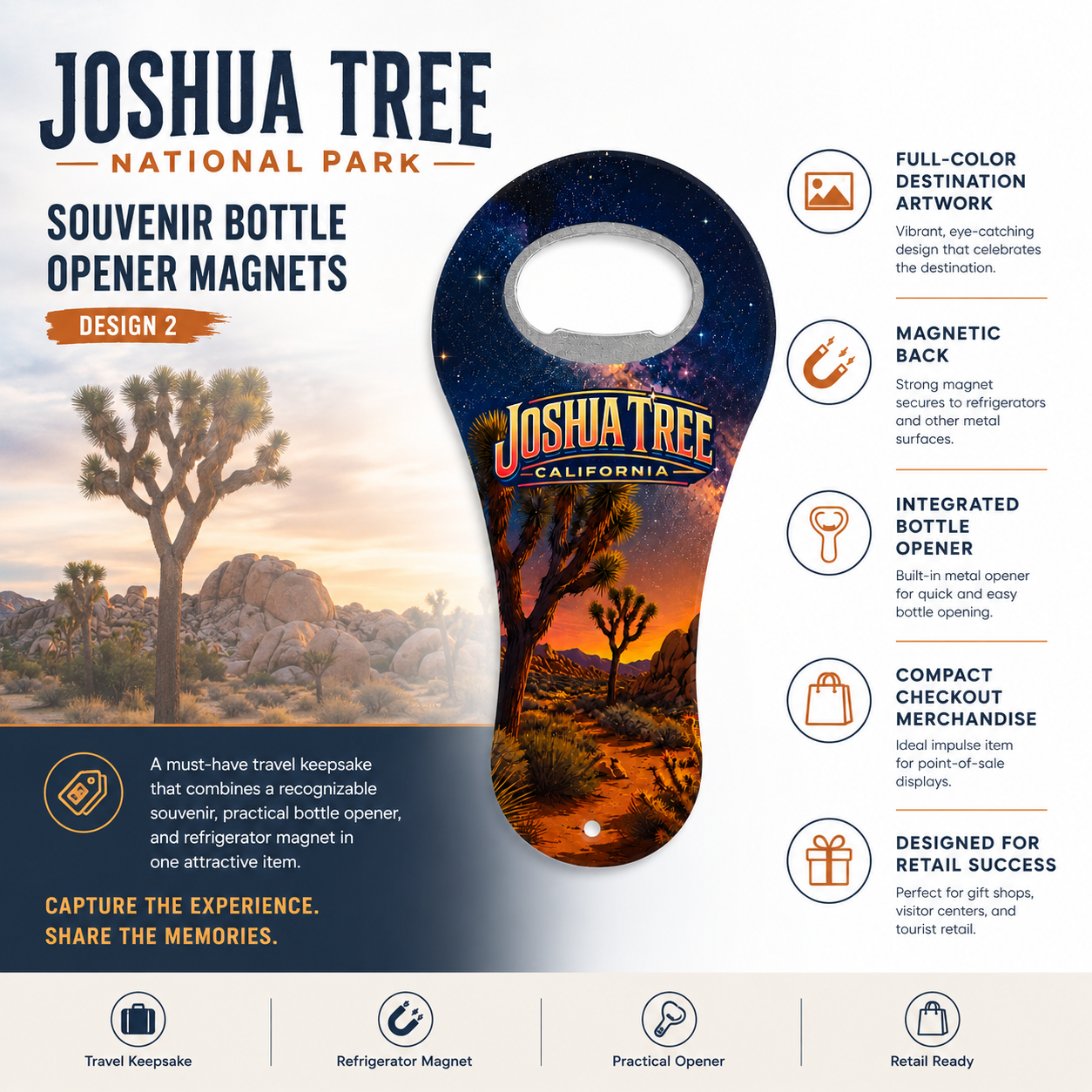 Joshua Tree National Park souvenir bottle opener magnet features infographic
