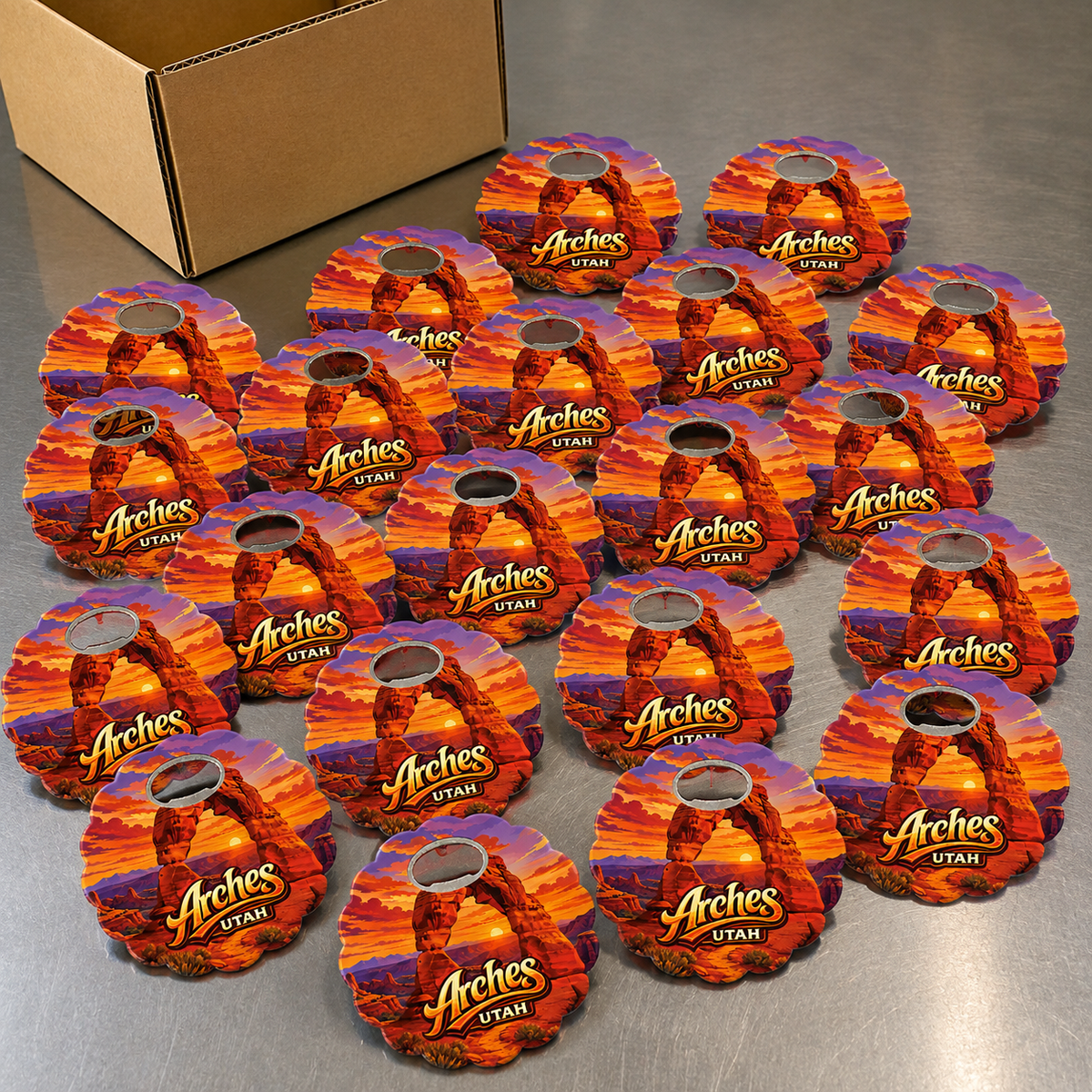 Wholesale bulk order of Arches National Park souvenir bottle opener magnets