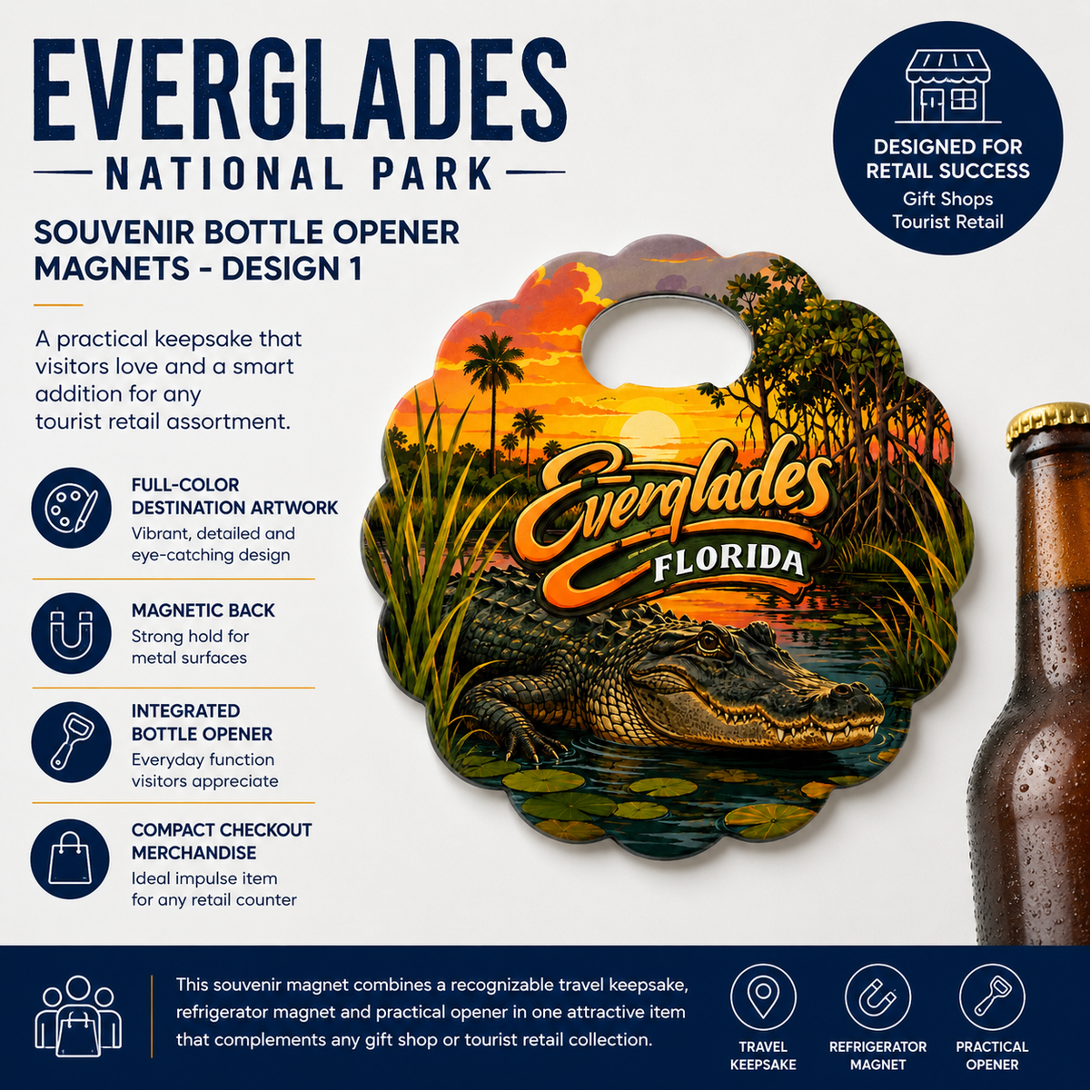 Everglades National Park souvenir bottle opener magnet features infographic