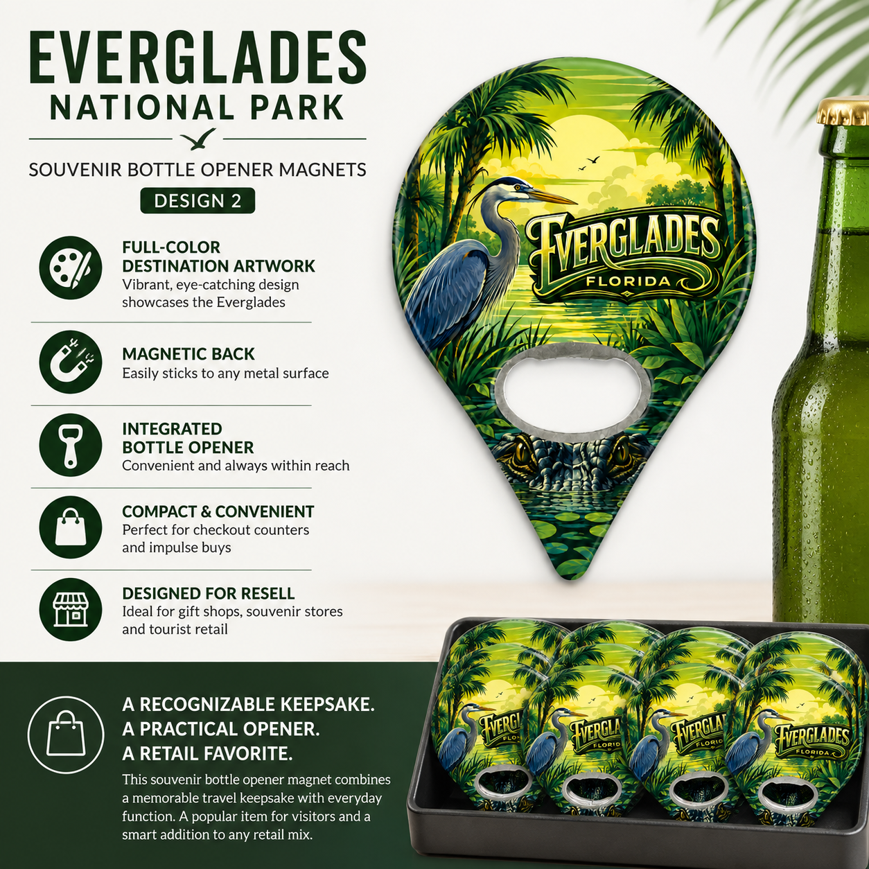 Everglades National Park souvenir bottle opener magnet features infographic