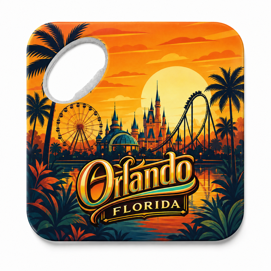 Orlando Lakefront Sunset Souvenir Bottle Opener Magnets product view