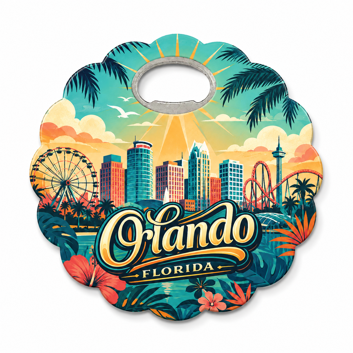 Orlando Tropical Skyline Souvenir Bottle Opener Magnets product view
