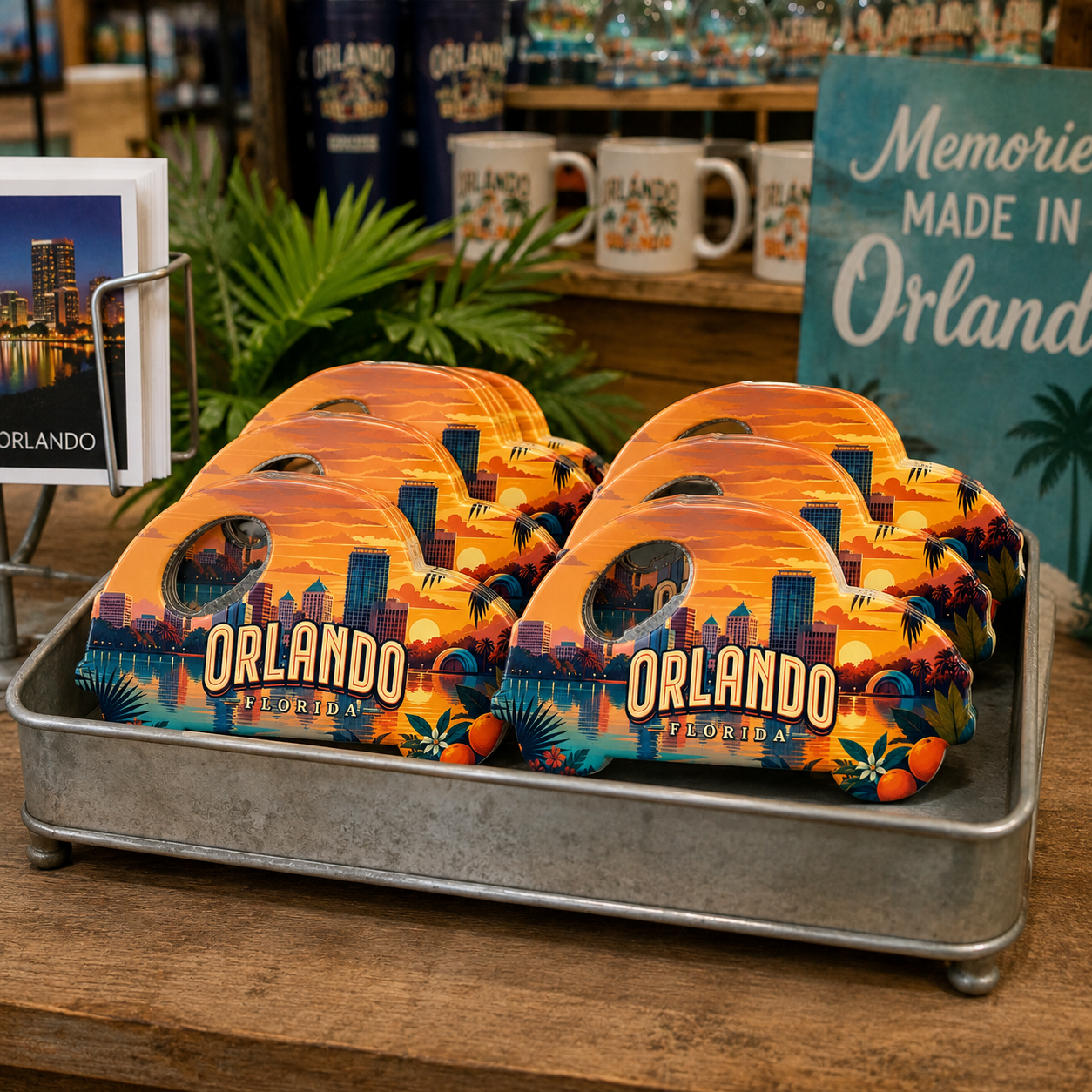 Orlando souvenir bottle opener magnet in a retail lifestyle setting