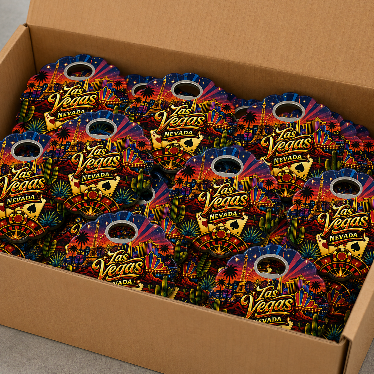 Wholesale bulk order of Las Vegas souvenir bottle opener magnets
