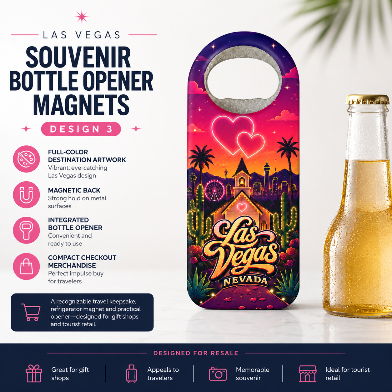 Las Vegas souvenir bottle opener magnet features infographic