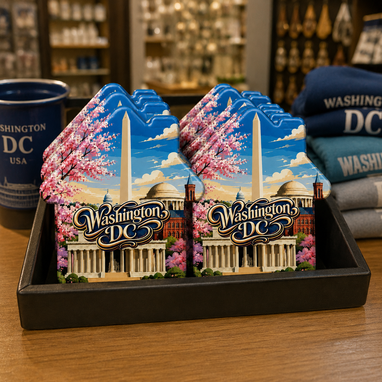 Washington, DC souvenir bottle opener magnet in a retail lifestyle setting
