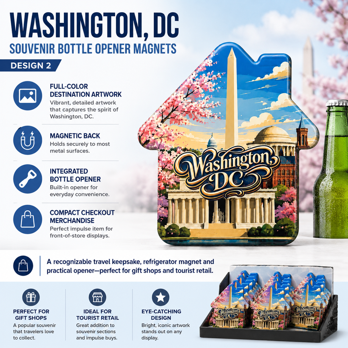 Washington, DC souvenir bottle opener magnet features infographic