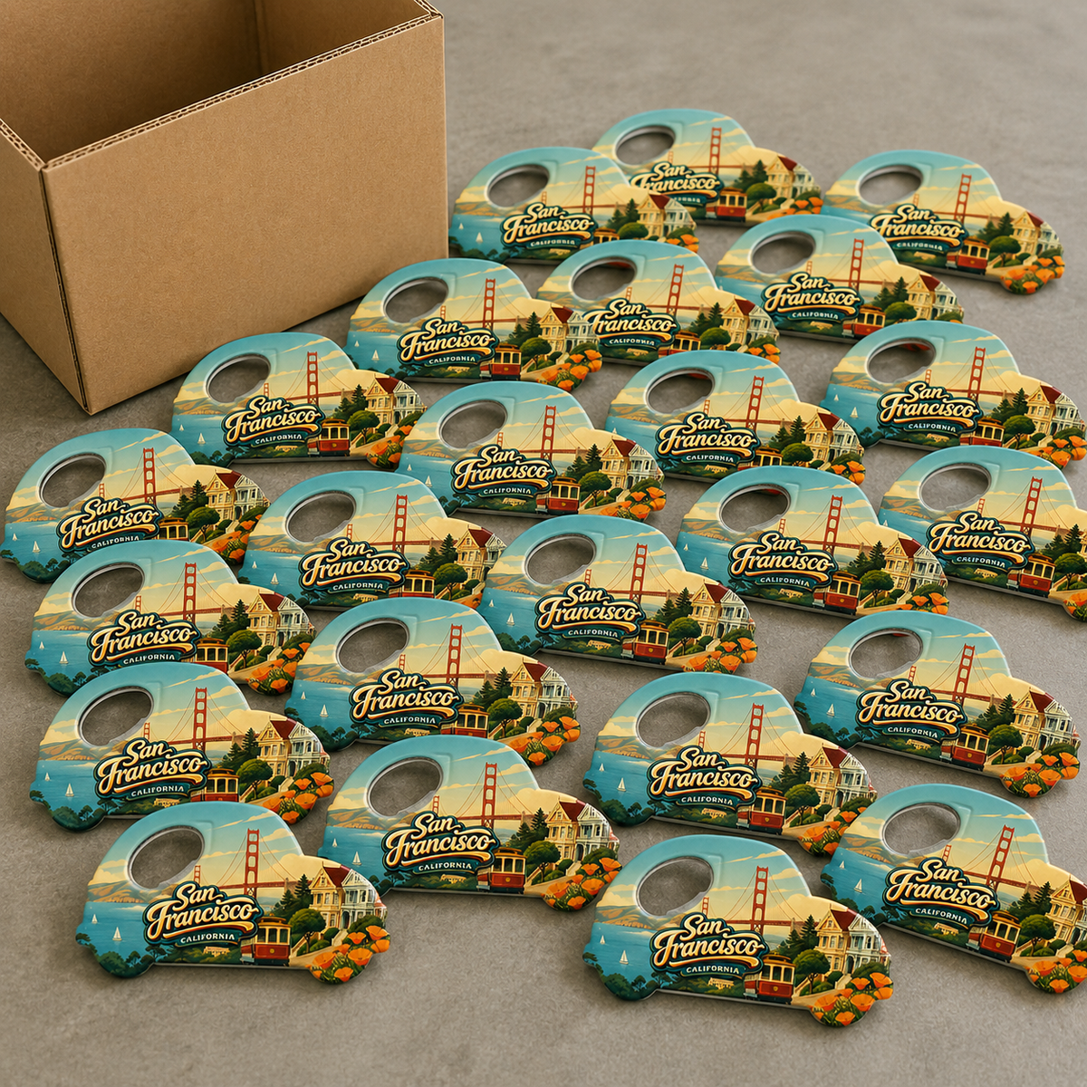 Wholesale bulk order of San Francisco souvenir bottle opener magnets