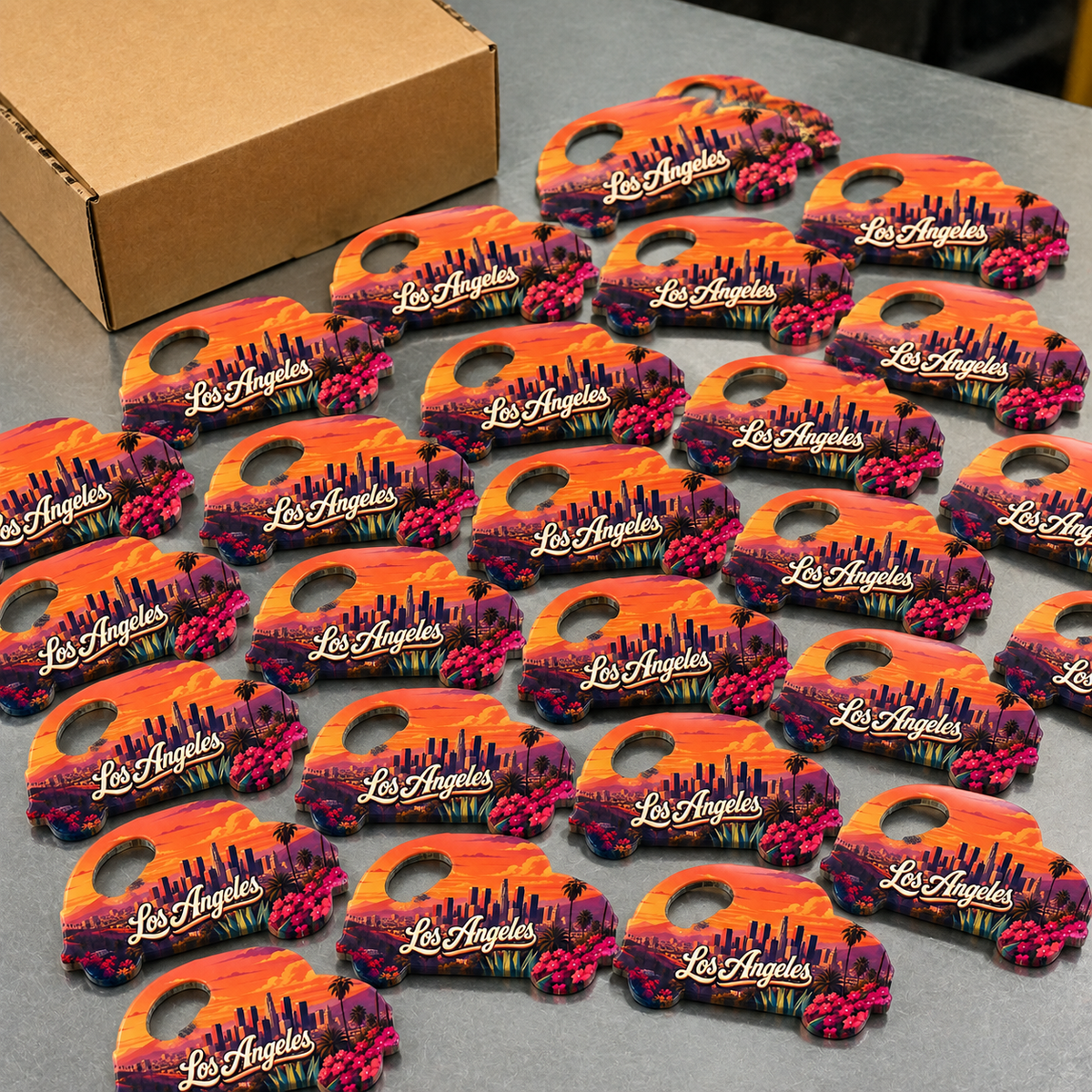 Wholesale bulk order of Los Angeles souvenir bottle opener magnets