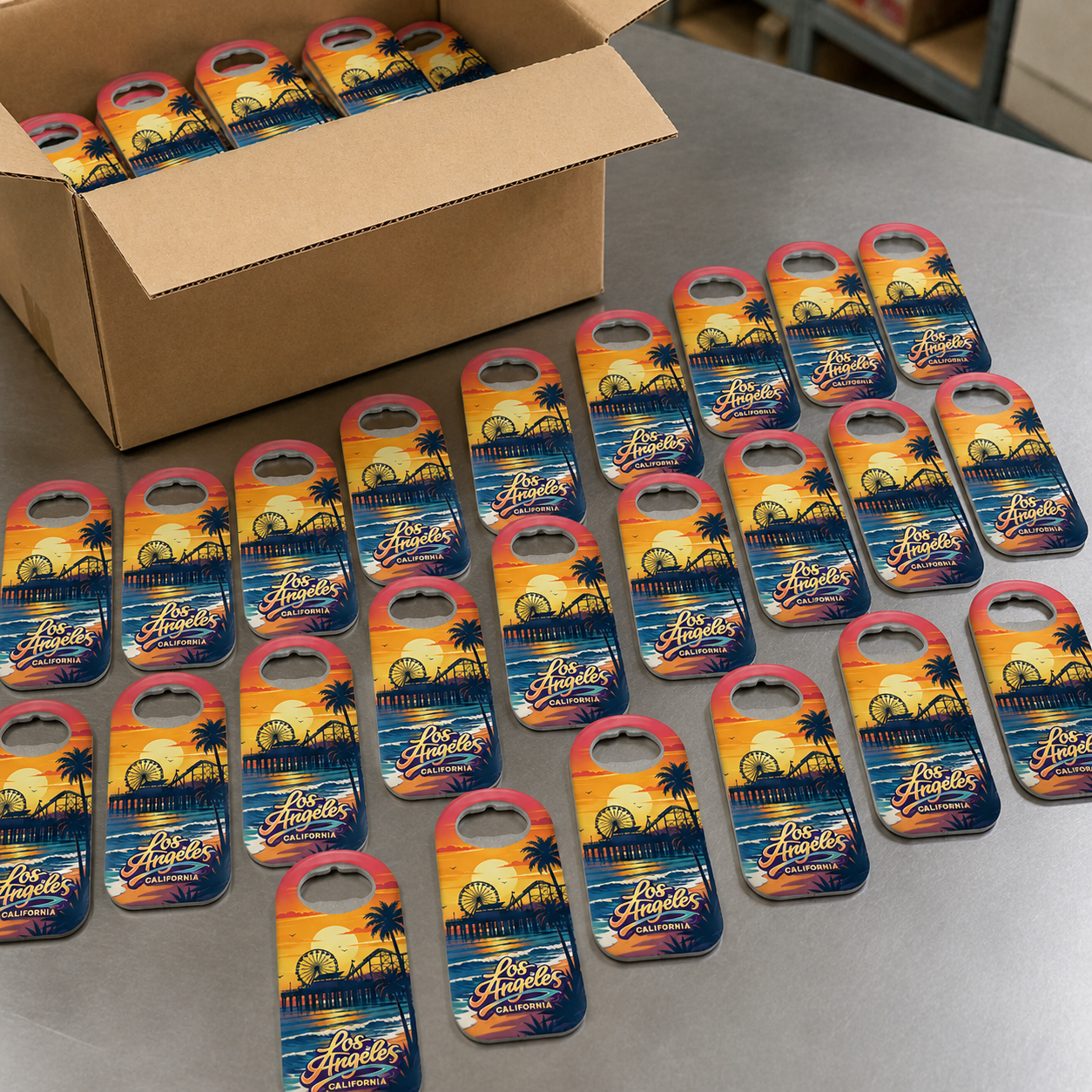 Wholesale bulk order of Los Angeles souvenir bottle opener magnets