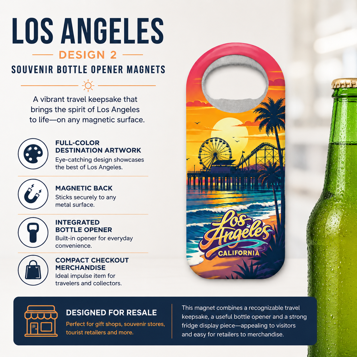 Los Angeles souvenir bottle opener magnet features infographic