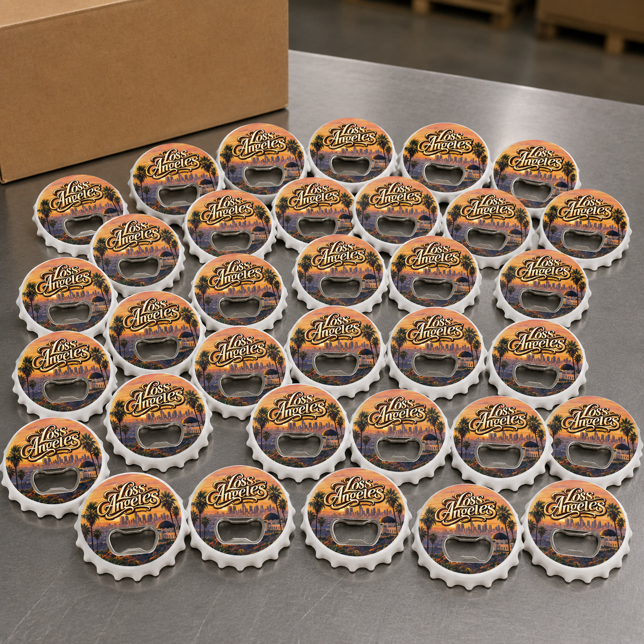 Wholesale bulk order of Los Angeles souvenir bottle opener magnets