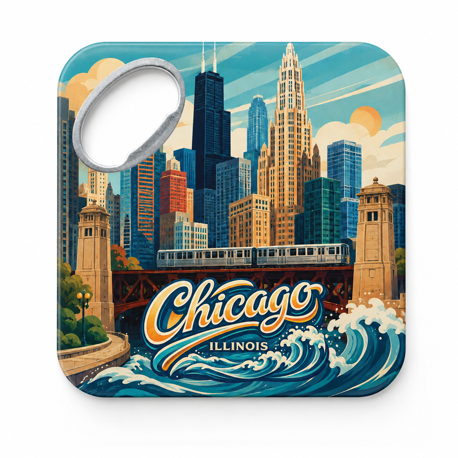 Chicago River & Skyline Souvenir Bottle Opener Magnets product view