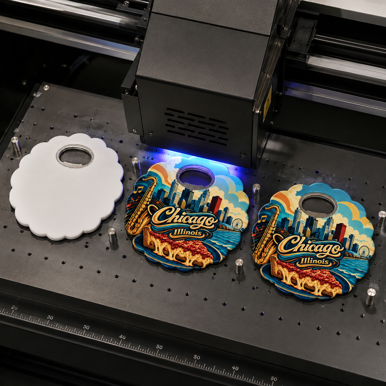 Chicago souvenir bottle opener magnet UV printing process