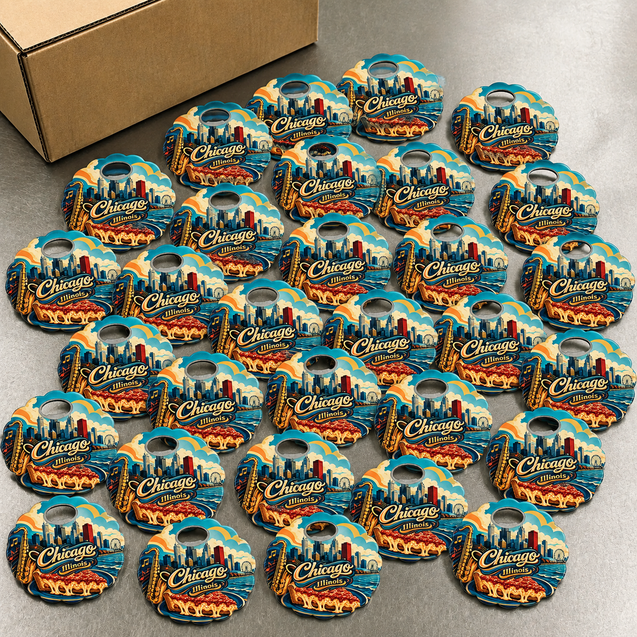 Wholesale bulk order of Chicago souvenir bottle opener magnets