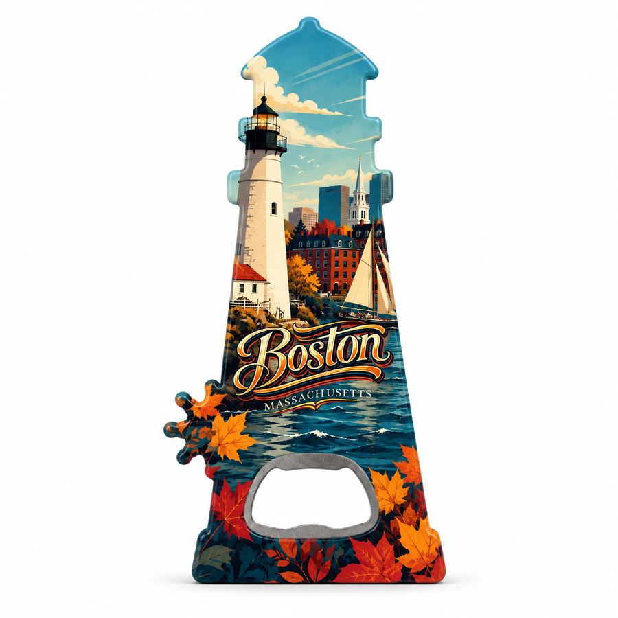 Boston Harbor & Lighthouse Souvenir Bottle Opener Magnets product view