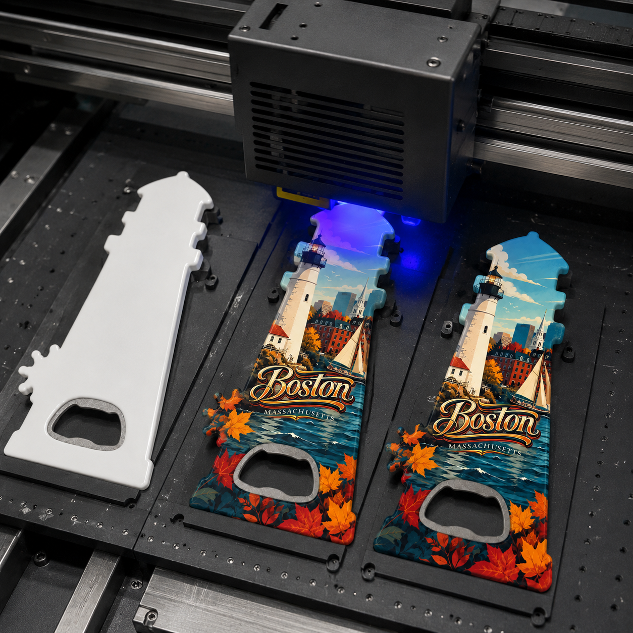 Boston souvenir bottle opener magnet UV printing process