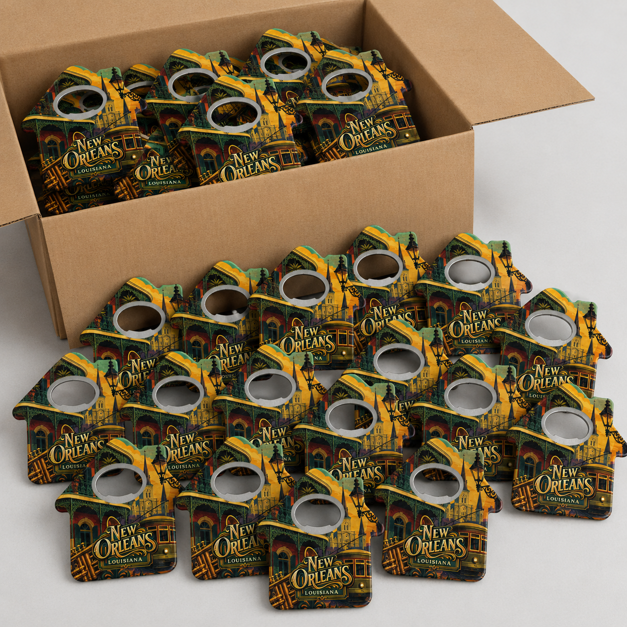 Wholesale bulk order of New Orleans souvenir bottle opener magnets