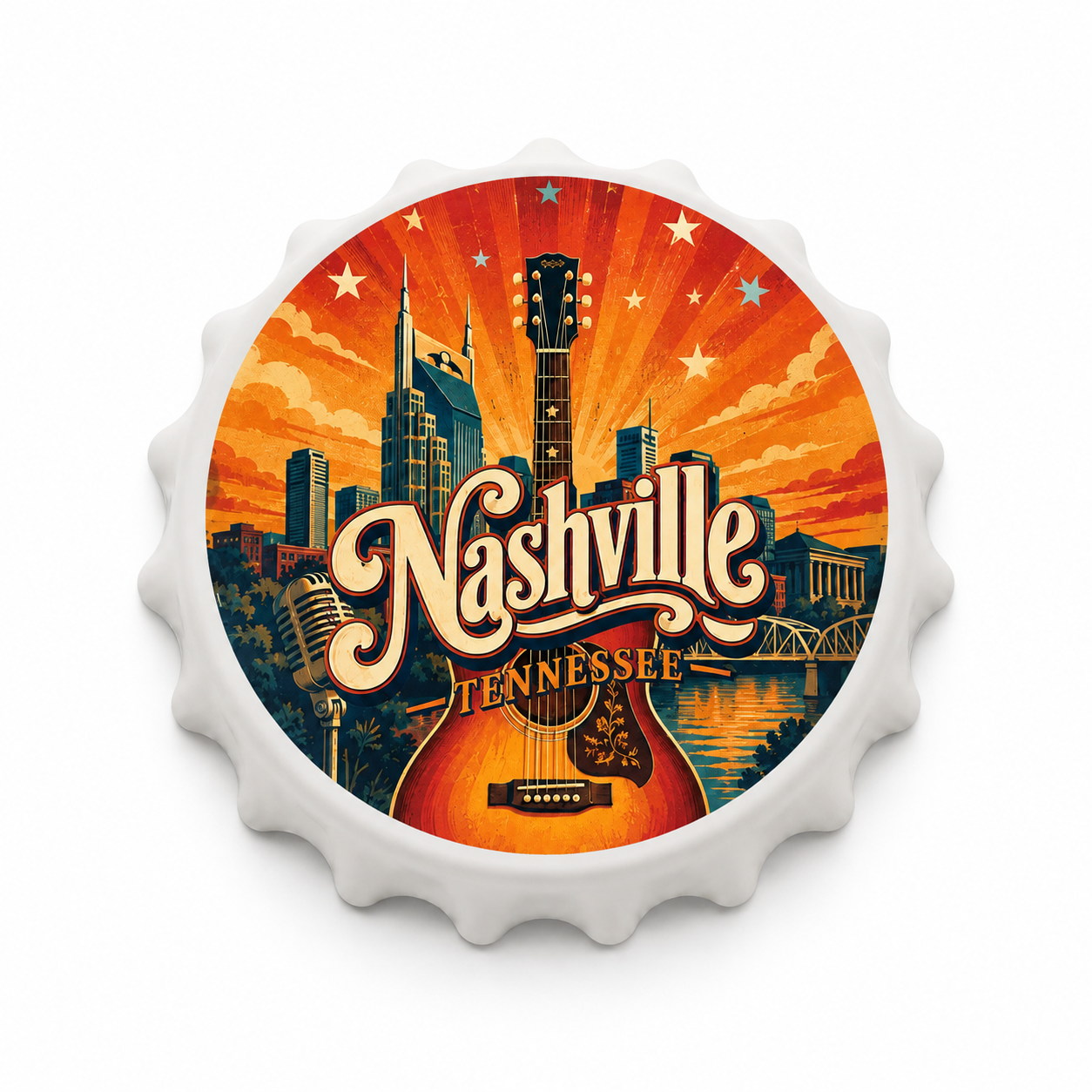 Nashville Guitar & Skyline Souvenir Bottle Opener Magnets product view