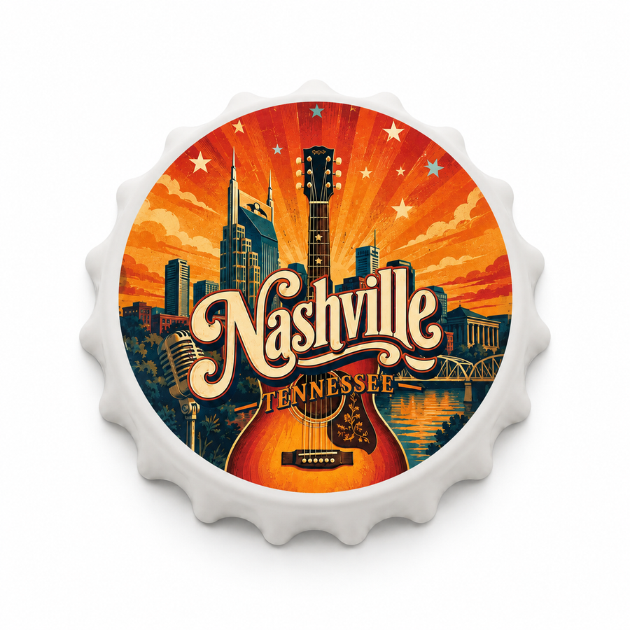 Nashville Guitar & Skyline Souvenir Bottle Opener Magnets product view