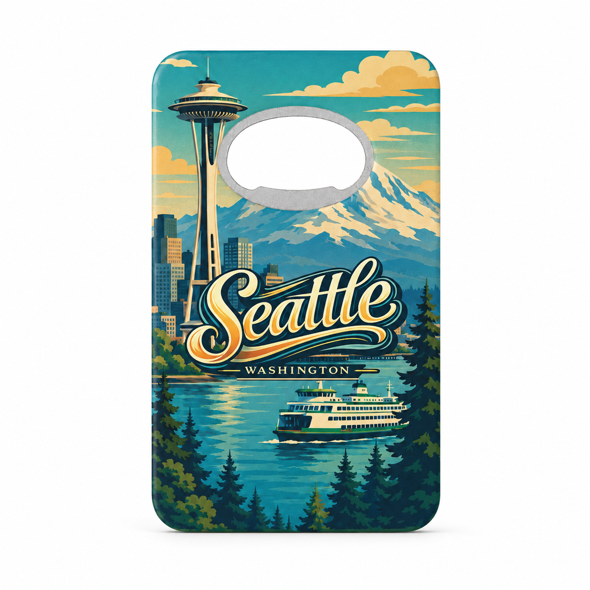 Seattle Space Needle & Rainier Souvenir Bottle Opener Magnets product view