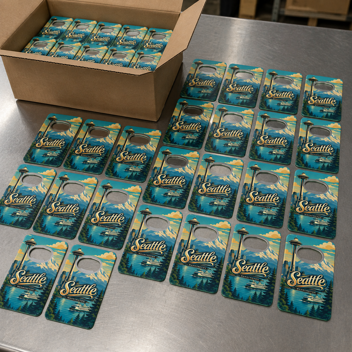 Wholesale bulk order of Seattle souvenir bottle opener magnets