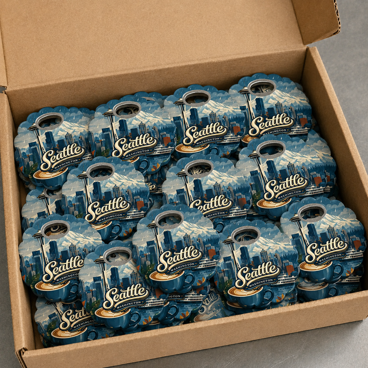 Wholesale bulk order of Seattle souvenir bottle opener magnets