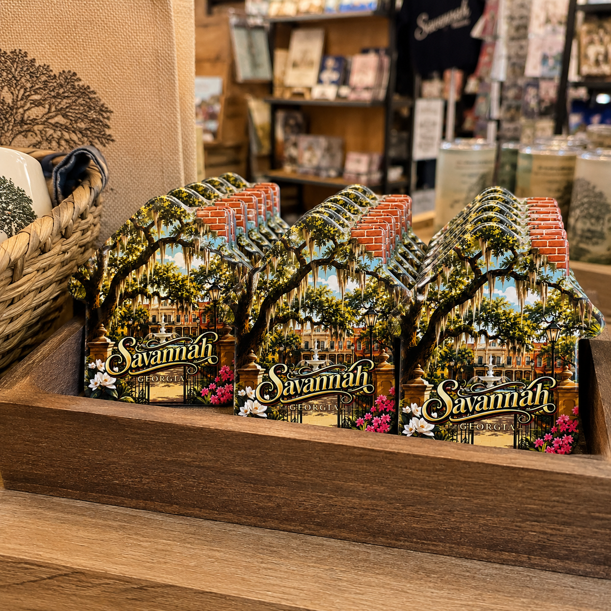 Savannah souvenir bottle opener magnet in a retail lifestyle setting
