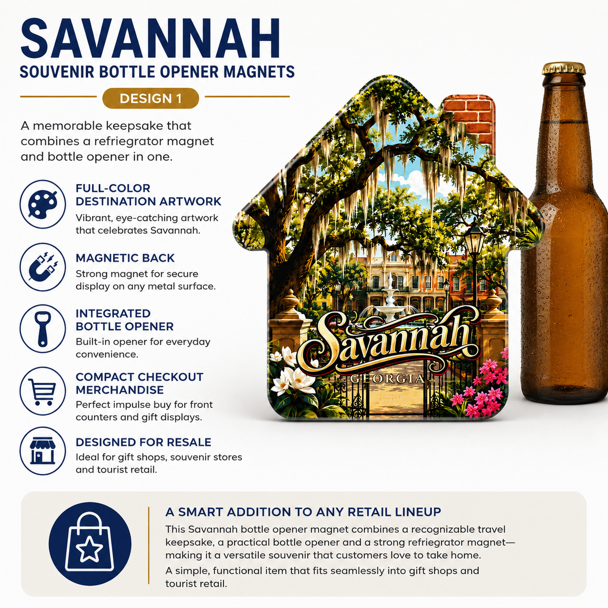 Savannah souvenir bottle opener magnet features infographic