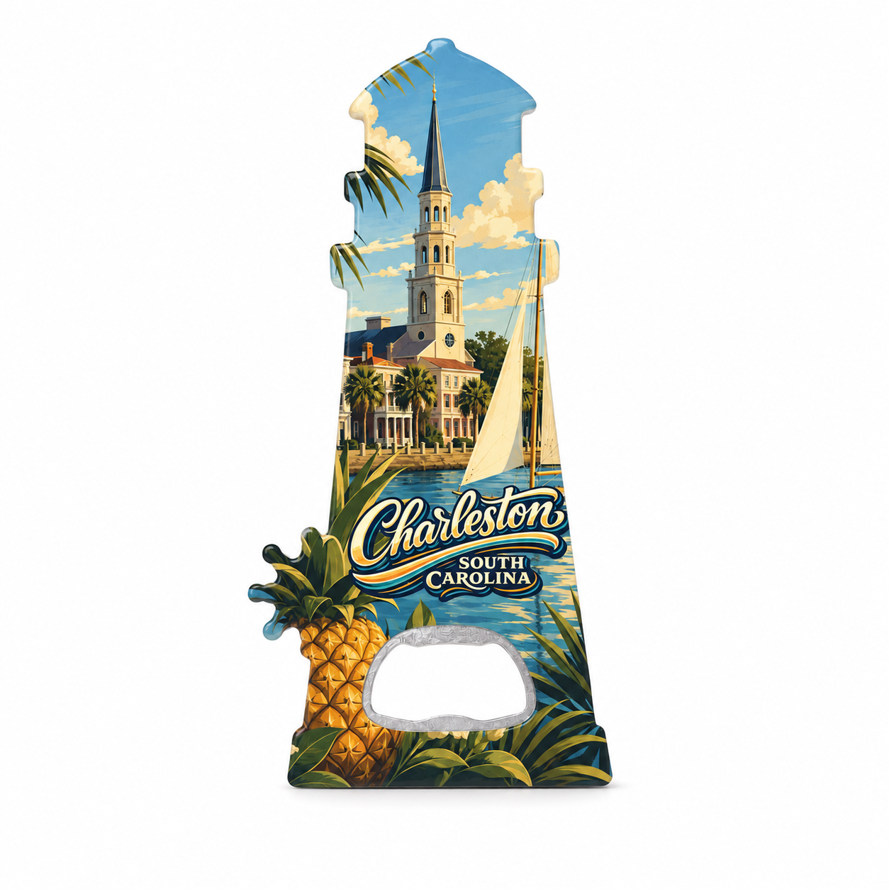 Charleston Harbor & Steeple Souvenir Bottle Opener Magnets product view