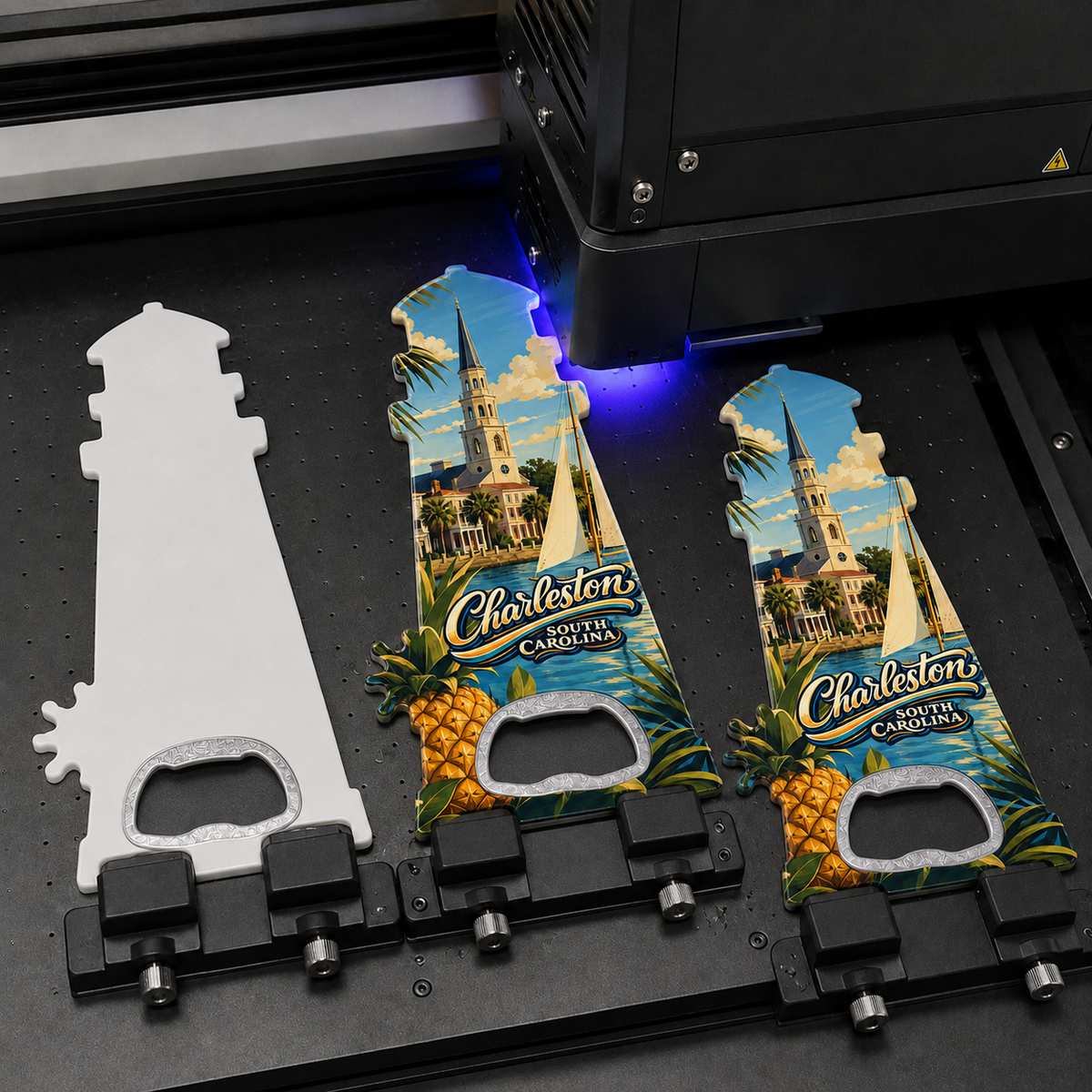 Charleston souvenir bottle opener magnet UV printing process