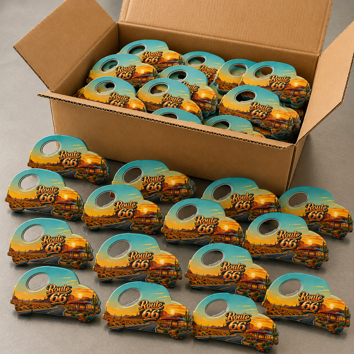 Wholesale bulk order of Route 66 souvenir bottle opener magnets