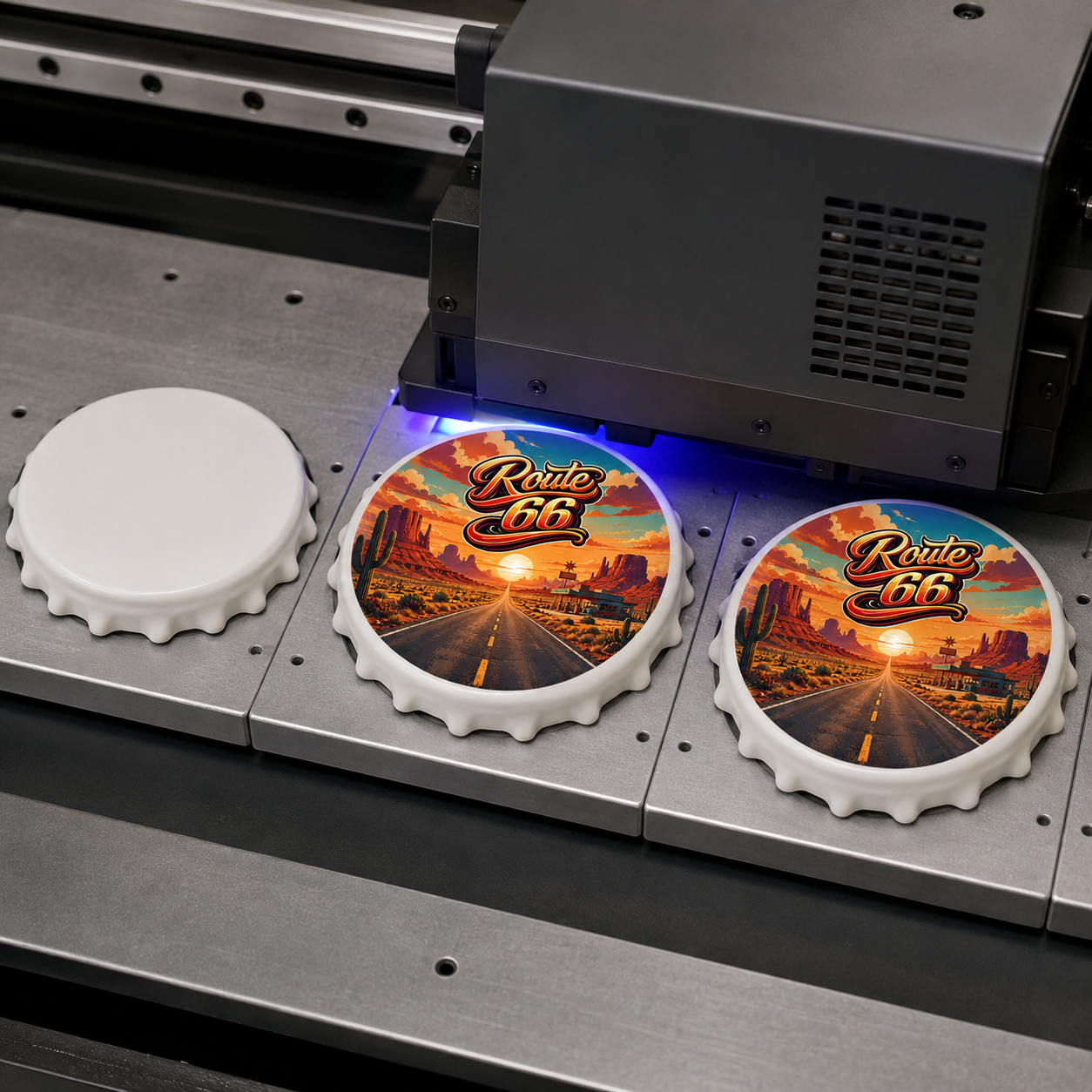 Route 66 souvenir bottle opener magnet UV printing process